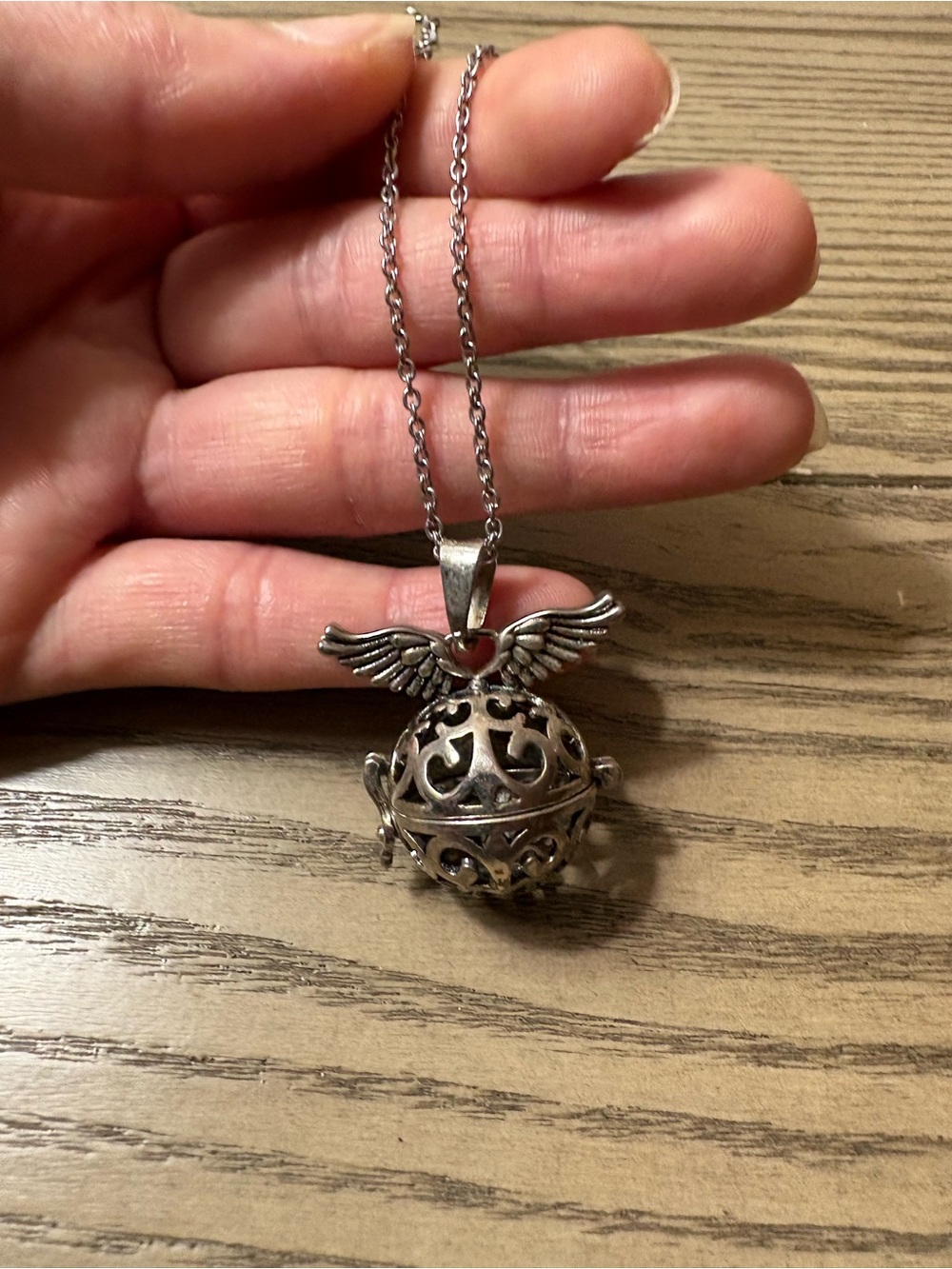 Sterling Silver Angel Wing Filigree Harmony Ball Necklace - Silver